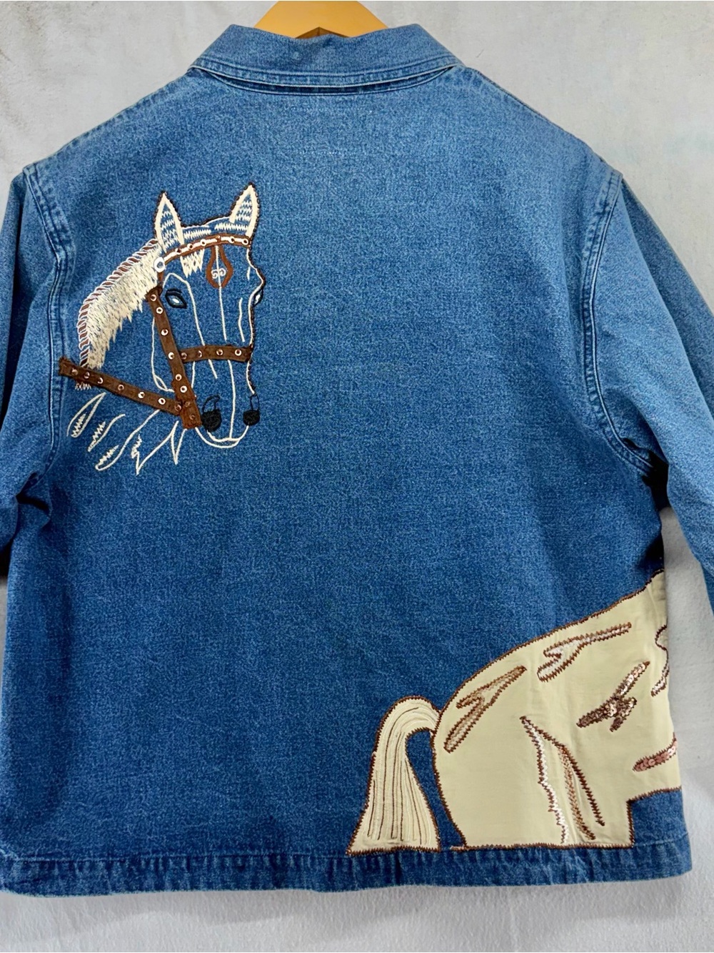 Womens Cowgirl Horse Equestrian Western Denim Beaded Sequin Jacket Medium - Picture 2 of 9